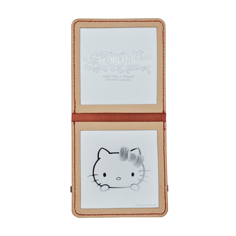 手縫いマスクケース スクエア 「Hello Kitty × fRAum」 栃木レザー・赤 クロムメッキ