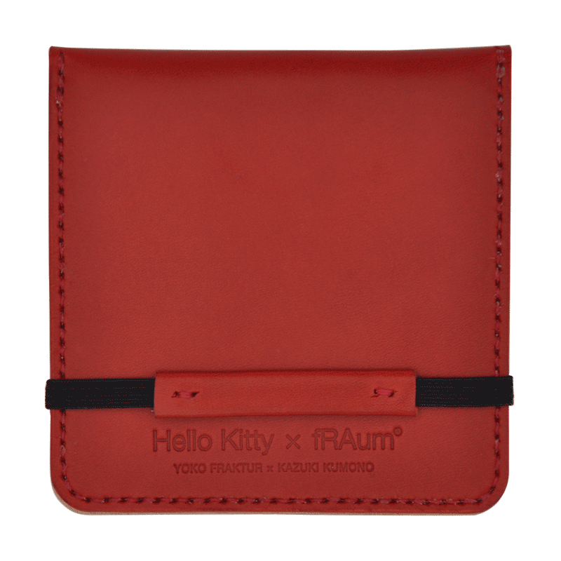 手縫いマスクケース スクエア 「Hello Kitty × fRAum」 栃木レザー・赤 金メッキ