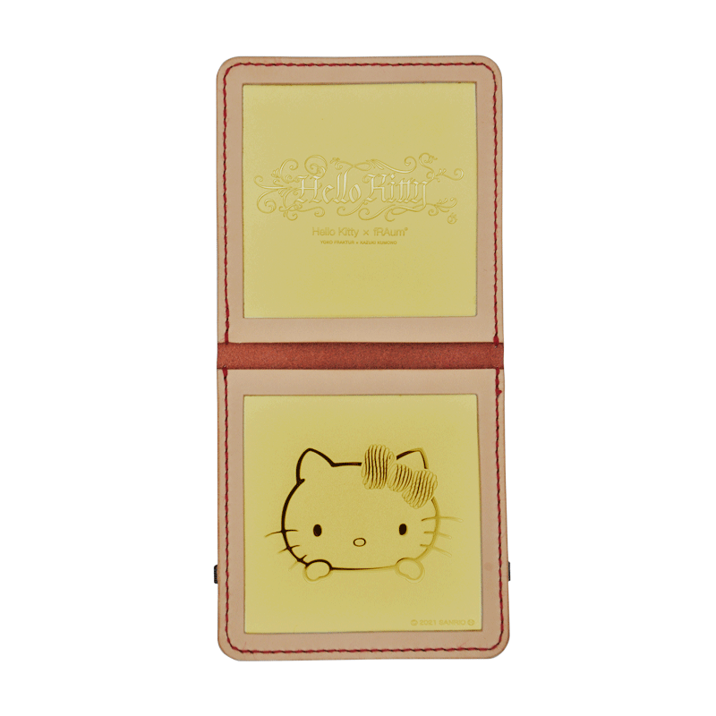 手縫いマスクケース スクエア 「Hello Kitty × fRAum」 栃木レザー・赤 金メッキ