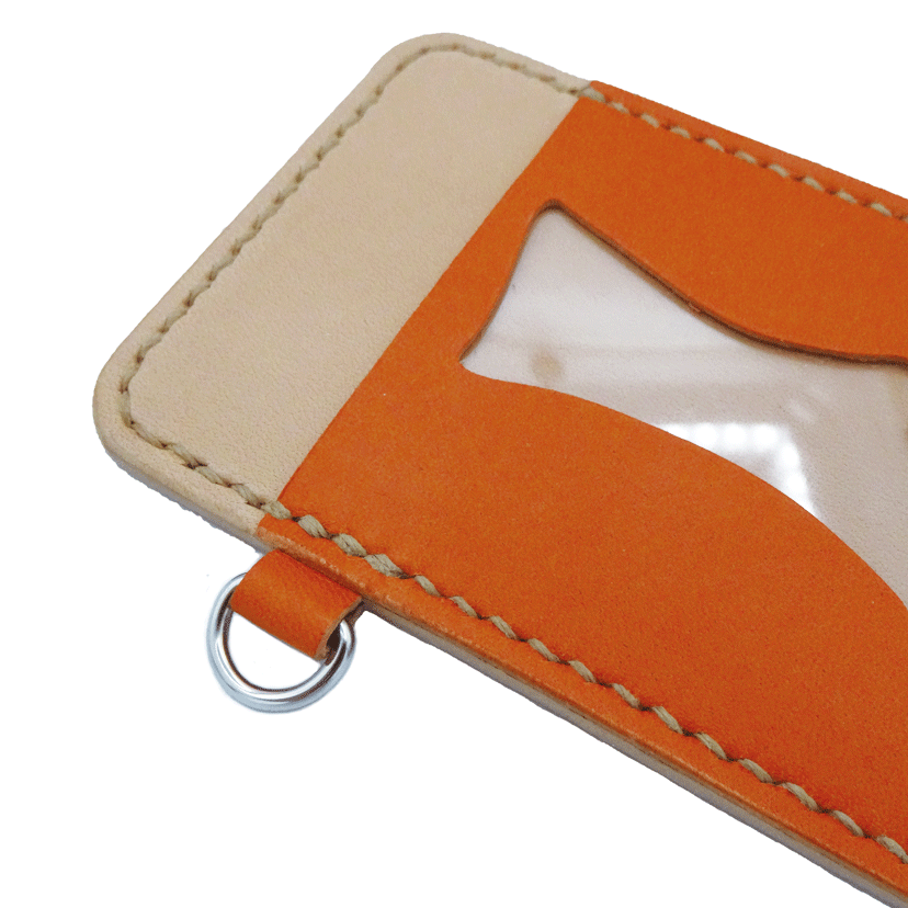 手縫いICカードケース”超抗菌性能”「魔法の靴」栃木レザー・オレンジ