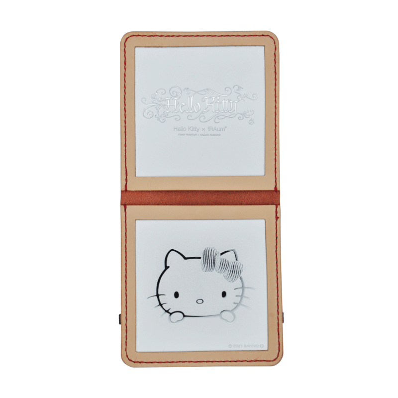 手縫いマスクケース スクエア 「Hello Kitty × fRAum」　栃木レザー・赤　クロムメッキ